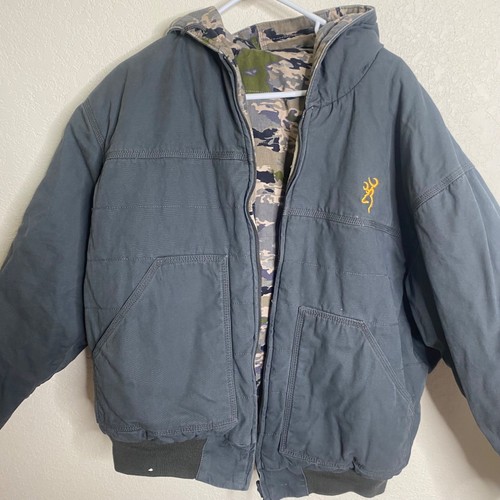 Browning Reversible Camouflage Hoodie Jacket Mens M Outdoor Hunting Utility - Picture 2 of 15