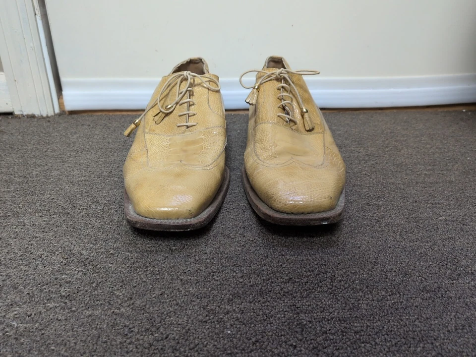 David Eden Genuine Ostrich Men Dress Shoe's Yellow Sz 14 Hand Made - Image 3 of 4