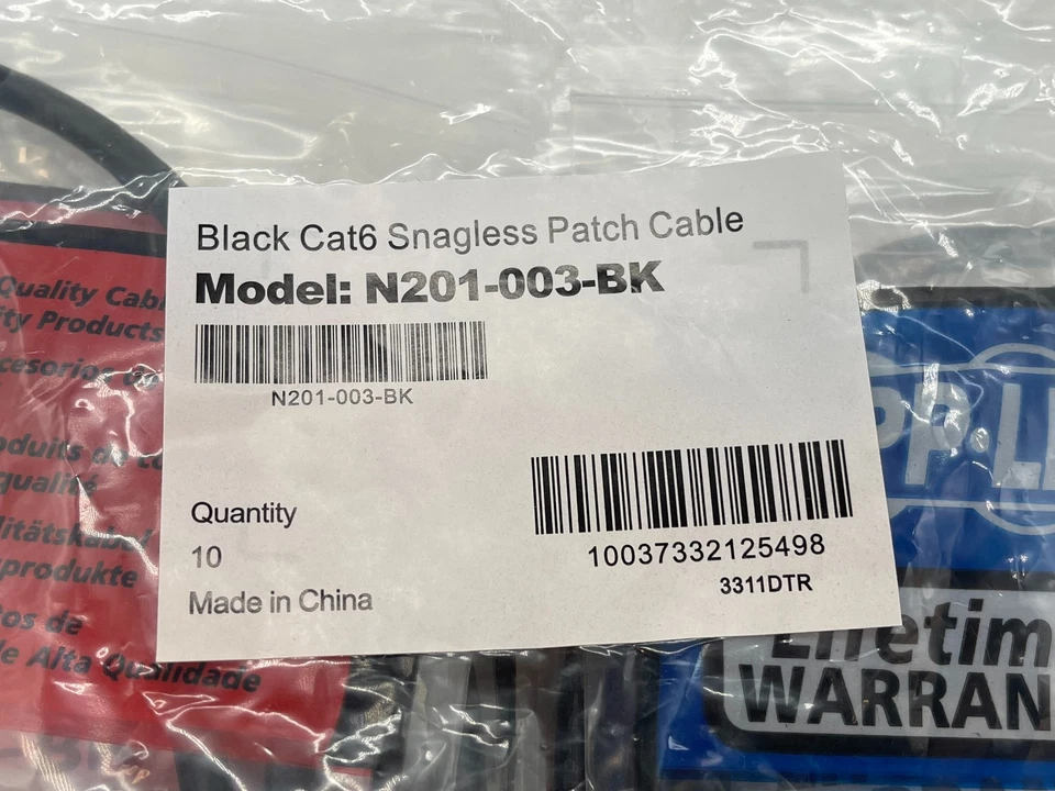 Новый лот из 10 TrippLite N201-003-BK 3 фута черный Cat6 Snagless патч-кабель бесплатный S/H - Изображение 3 из 3