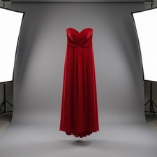 Red Strapless Azazie Bridesmaid Prom Dress Size 8 Chiffon Floor Length