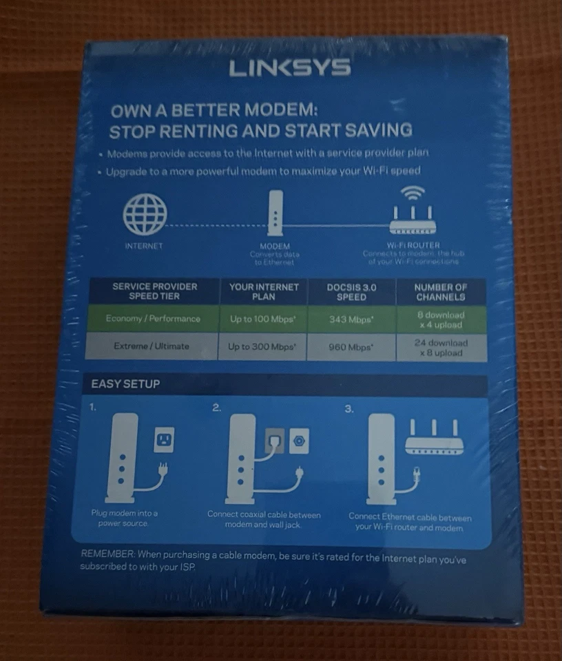 Linksys CM3008 DOCSIS 3.0 8x4 Cable Modem 343 Mbps for Xfinity Cox Charter Spect - Image 2 of 4