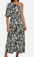 Elie Tahari Women's Black/White One-Shoulder Pineapple Print MIDI-Dress Size 12