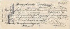 Scheck Pennsylvania Company von 1909 Erste Nationalbank Pittsburgh USA