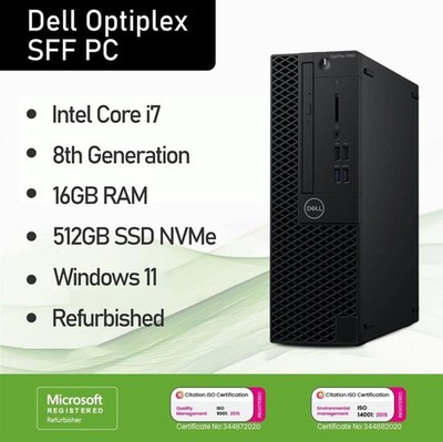 Dell OptiPlex SFF PC | Intel i7 8. Gen | 16GB RAM | 512GB NVMe | Windows11 Pro
