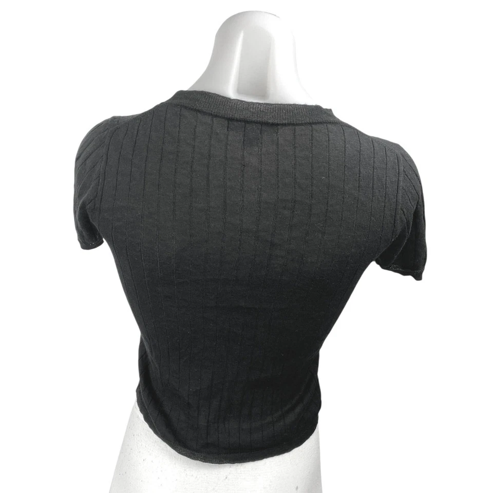 Top corto J.Crew negro seda cachemir manga corta tejido acanalado cuello redondo talla XS Foto 2 de 4