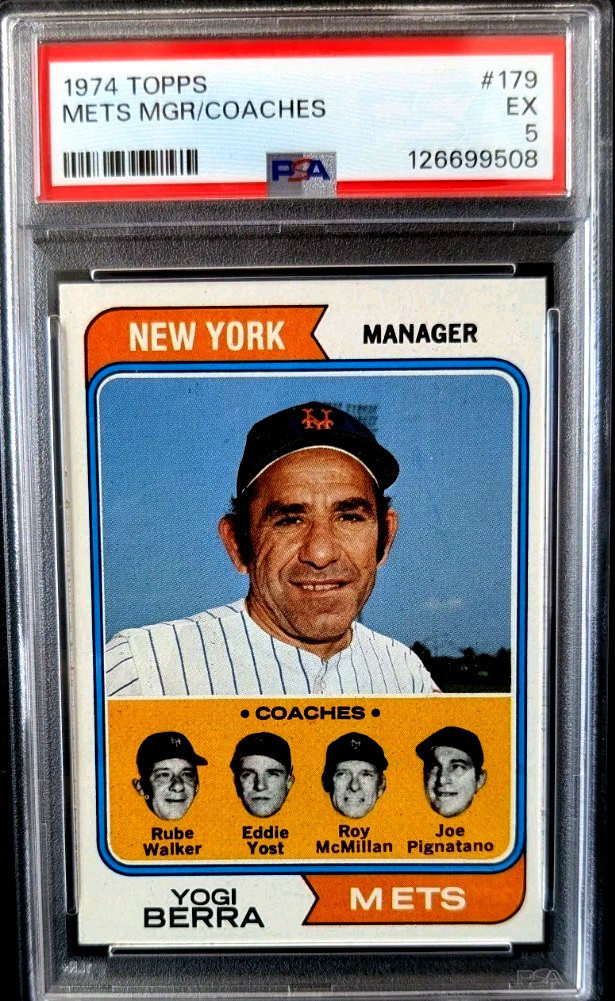 1974 Topps New York Mets Manager Yogi Berra HOF & Coaches #179 PSA 5 EX