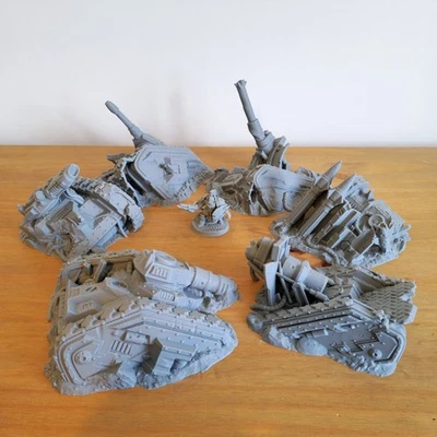 Destroyed Tanks Vehicle Scatter Terrain Scenery Set | Sci-fi Wargaming Terrain