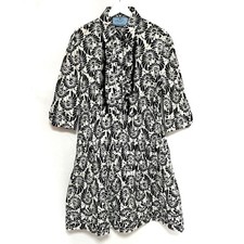USED PRADA FLARED LACE SHIRT DRESS, SIZE 42, BLACK AND WHITE, FLORAL PRINT, VI