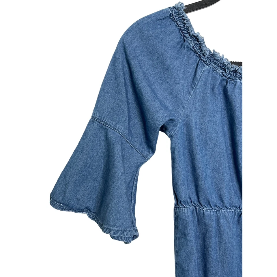 Vestido Justice Niñas Talla 12 Niños Azul Cambray Denim Acampanado Manga Campana Informal Foto 4 de 4