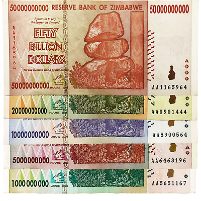 #ad Zimbabwe 1 5 10 20 50 Billion Dollar Bills Money Currency Hyperinflation $9.99