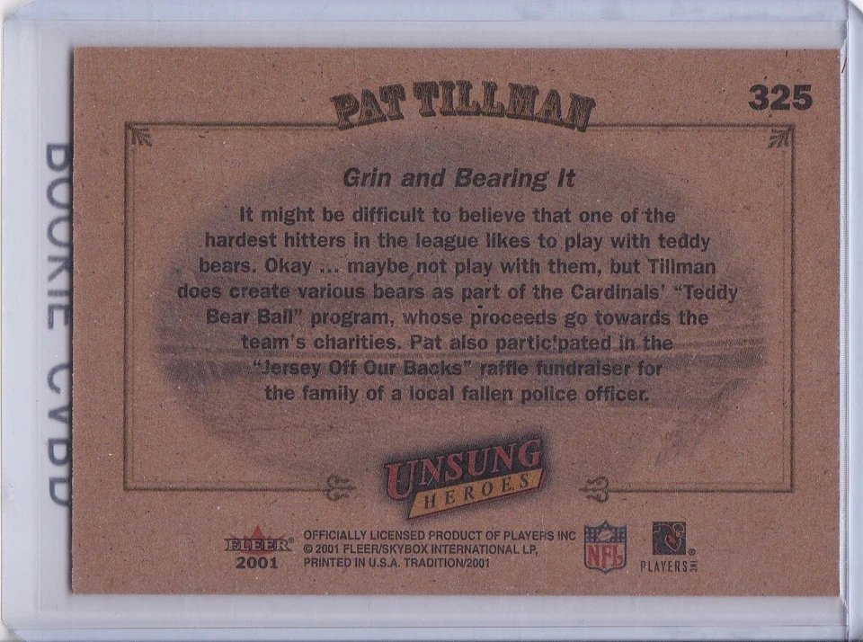 PAT TILLMAN ROOKIE CARD 2001 Fleer Tradition #325 Football ARIZONA CARDINALS RC! - Image 2 of 2