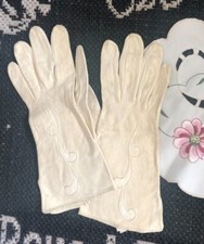 Vtg Unworn FRENCH Paris KID LEATHER White Short DRESS GLOVES Bon Marche Fancy