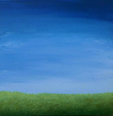 Signed painting 24'' x 24'' THE GRASS IS ALWAYS GREENER NO. 2 Landscape 