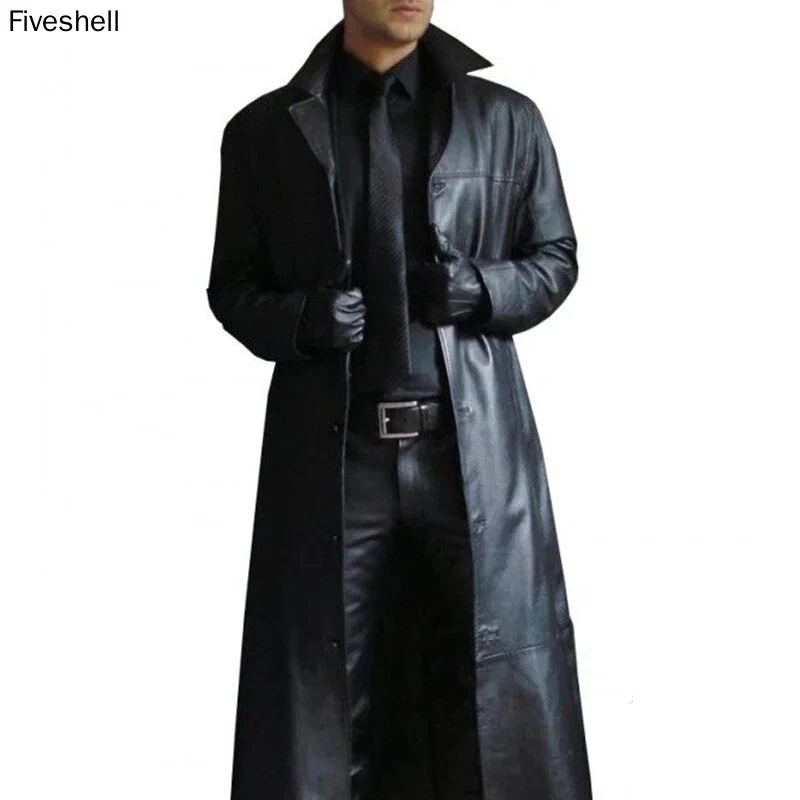 Gabardina Hombre Steampunk Cuero PU Color Sólido Solapa Larga Gótica Primavera Otoño Foto 3 de 4