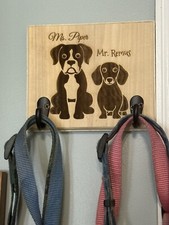 Personalized Wooden Dog Walks Leash Hangers Custom Holder Pet Hook Name Sign