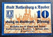ROTHENBURG o. TAUBER NOTGELD 10 PFENNIG 1921 EMERGENCY MONEY GERMANY (34045)