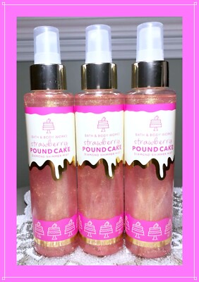 Bath & Body Works STRAWBERRY POUND CAKE Diamond Shimmer Sparkle Mist Spray x3