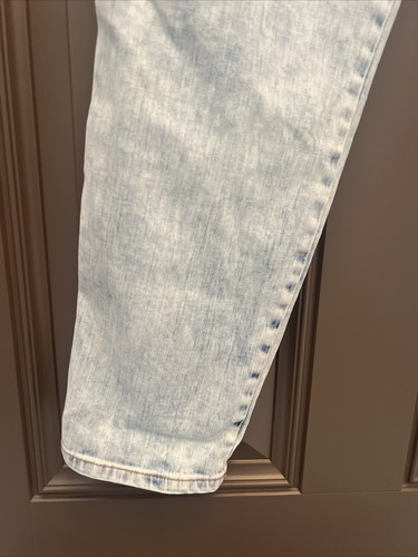 Express Tapered Ankle Denim Fold Over Jeans Button 4R Blue Acid Wash High Rise - Picture 9 of 10