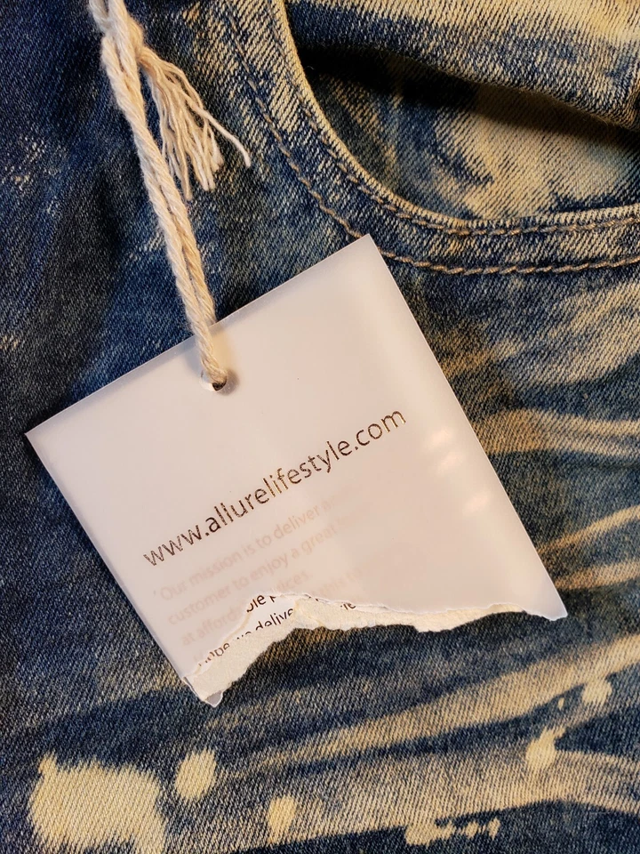 Pantalones Cortos Allure Mujer Bermudas Azul Talla 11 Tiro Medio Denim Pintura Salpicaduras Nuevos con Etiquetas Foto 3 de 4