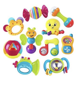iPlay iLearn 10pcs Baby Rattles Visual Skill,  Fine Motor  Development, IQ Ball
