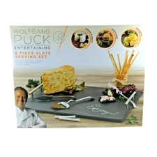 New Wolfgang Puck 6-Piece Slate Charcuterie Board Stainless Steel Tools & Chalk