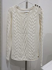 NWT H&M Classic Cream Ivory Long Sleeve Cable Knit Crew Neck Pullover Sweater M