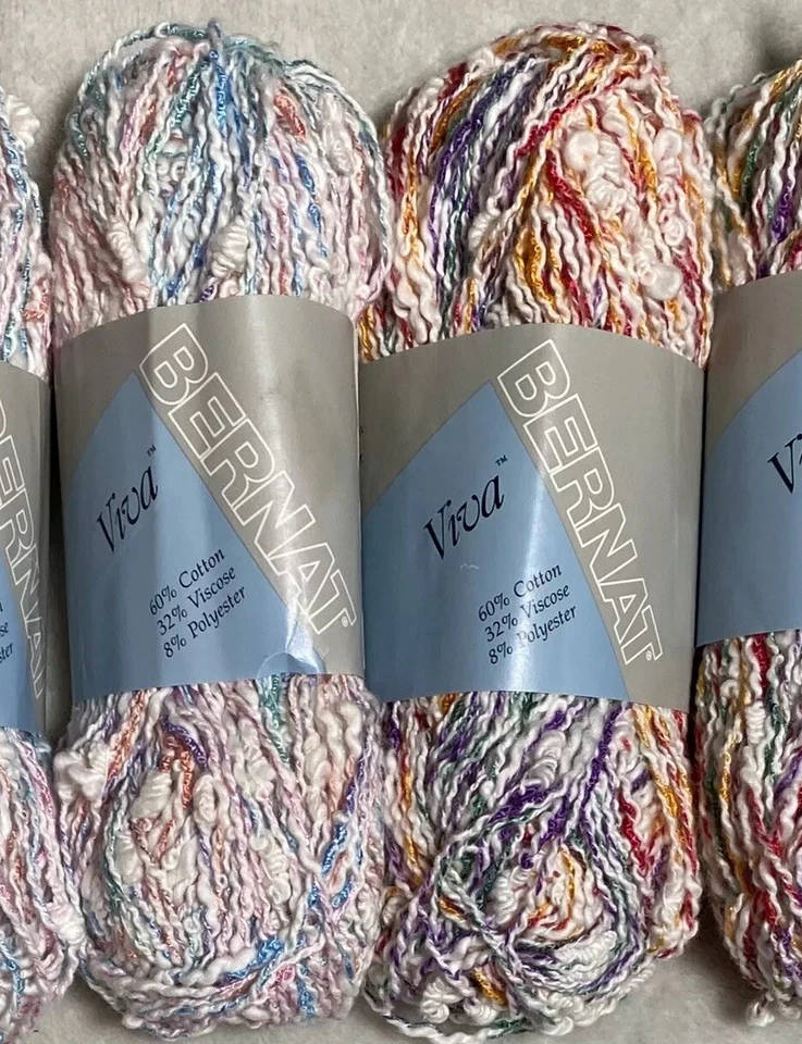 6 VTG Bernat Viva Yarn Skeins Pastel Bright Mix 90 yd Cotton Blend 50g 1.75 oz - Image 4 of 4