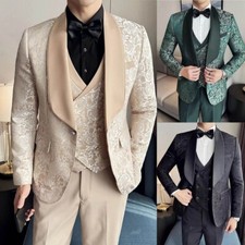 Men Suit 3Pcs Black Printing Tuxedo Custom Shawl Single-Breasted Elegant Wedding