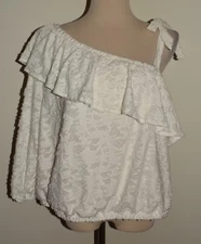 New LC Lauren Conrad Cold Shoulder Crop Top XXL Ivory 3/4 Sleeve Ruffle Blouse
