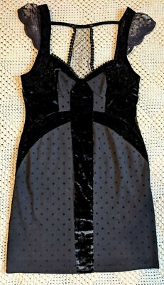 Free People black polka dot velvet bodycon sexy goth date night clubbing dress M