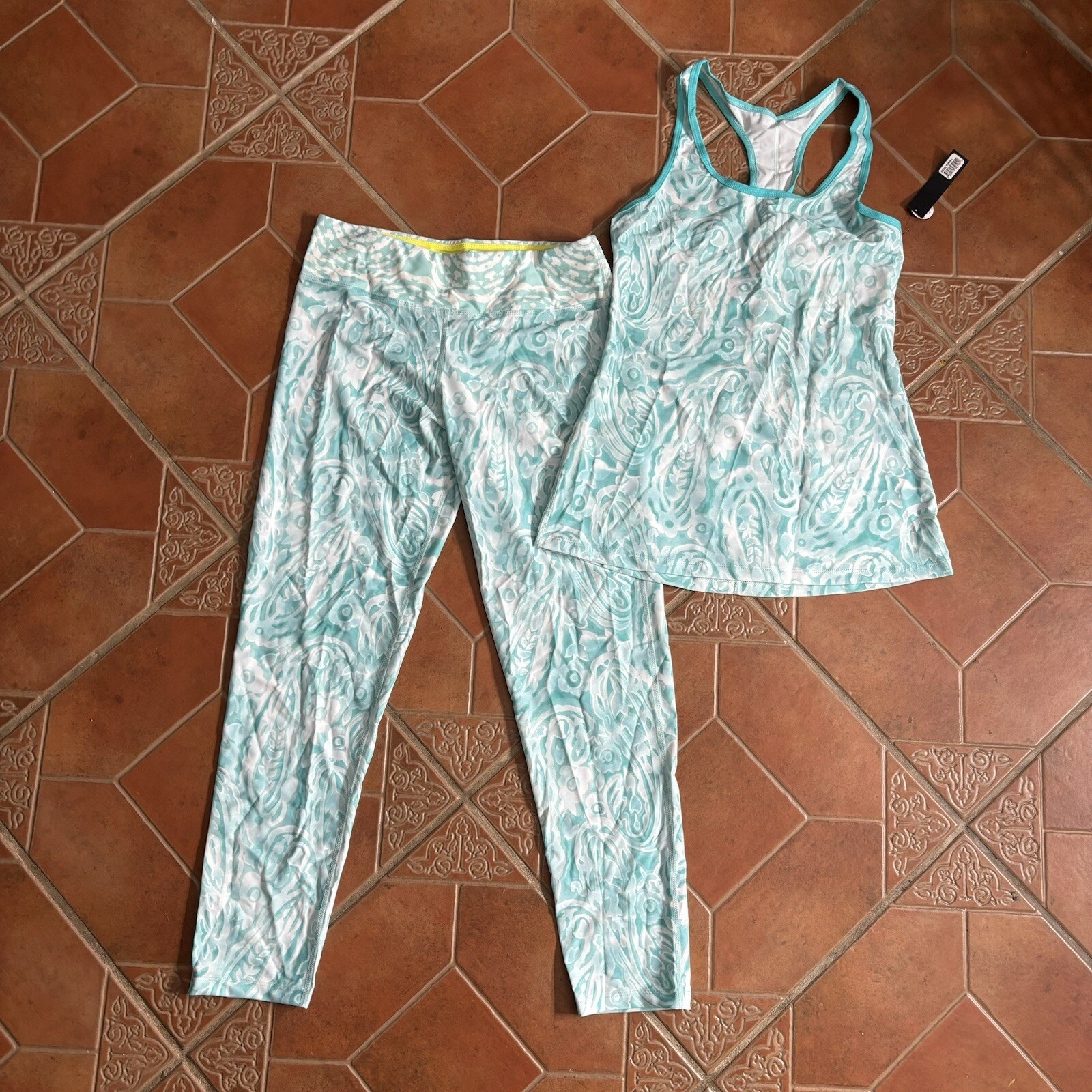 ALTRA Eloise DeJoria Aqua leggings e top racerback set allenamento 2 pezzi donna taglia L