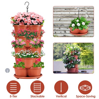 Creation Stackable Planter, 5-Tier Vertical Garden Planter Vegetables& Succulent