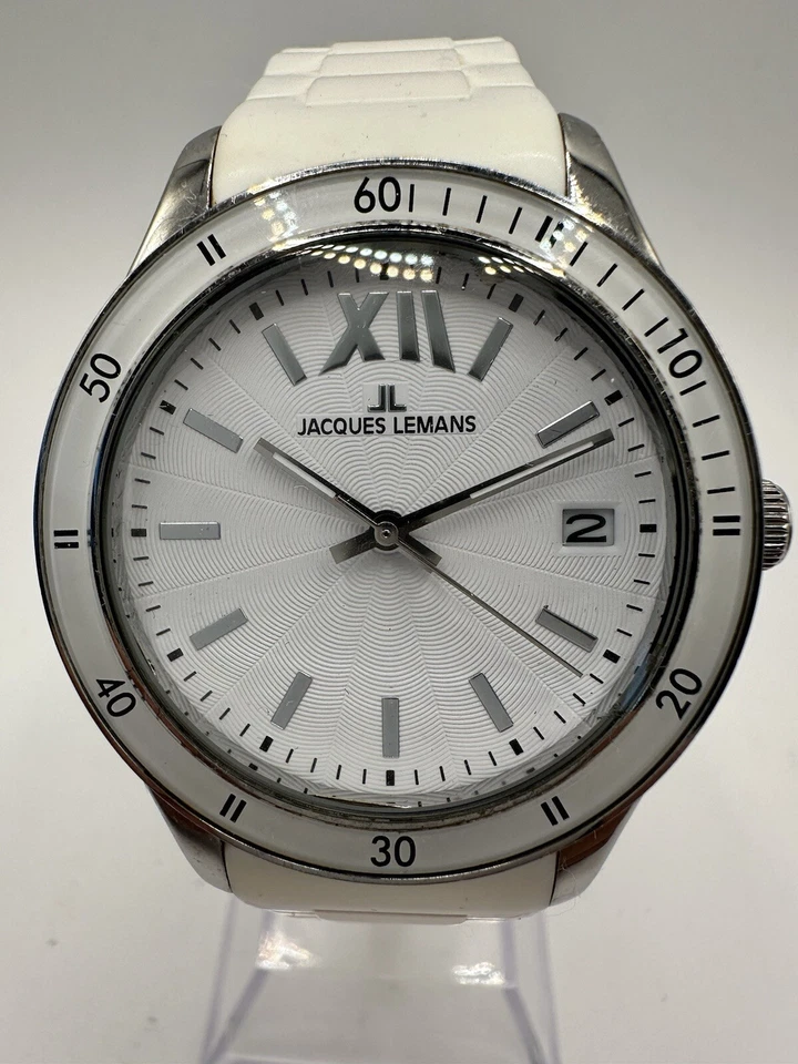 Reloj de pulsera deportivo Jacques Lemans unisex Roma 1-1623 con correa de silicona blanca Foto 4 de 4