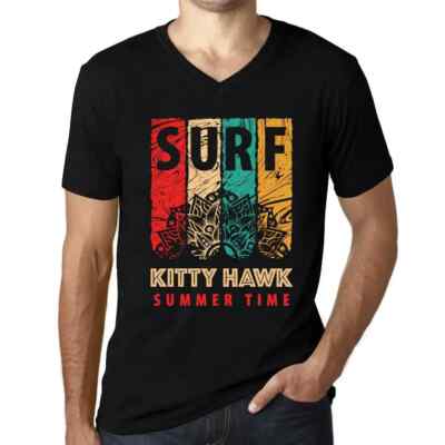 ULTRABASIC Herren T-Shirt V-Ausschnitt Surfen Sommer Kitty Hawk Summer Time Surf In