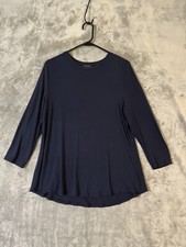 H by Halston Tunic Top Navy Blue Long Sleeve Womens Sz M Jersey Knit Stretch