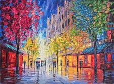 Slava Ilyayev Hand Signed CANVAS HEAVILY EMBELLISHED 2/95 XL colorful walk art