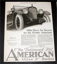 1920 OLD MAGAZINE PRINT AD, GREATER AMERICAN SIX TOURING CAR, MILES OF SMILES!