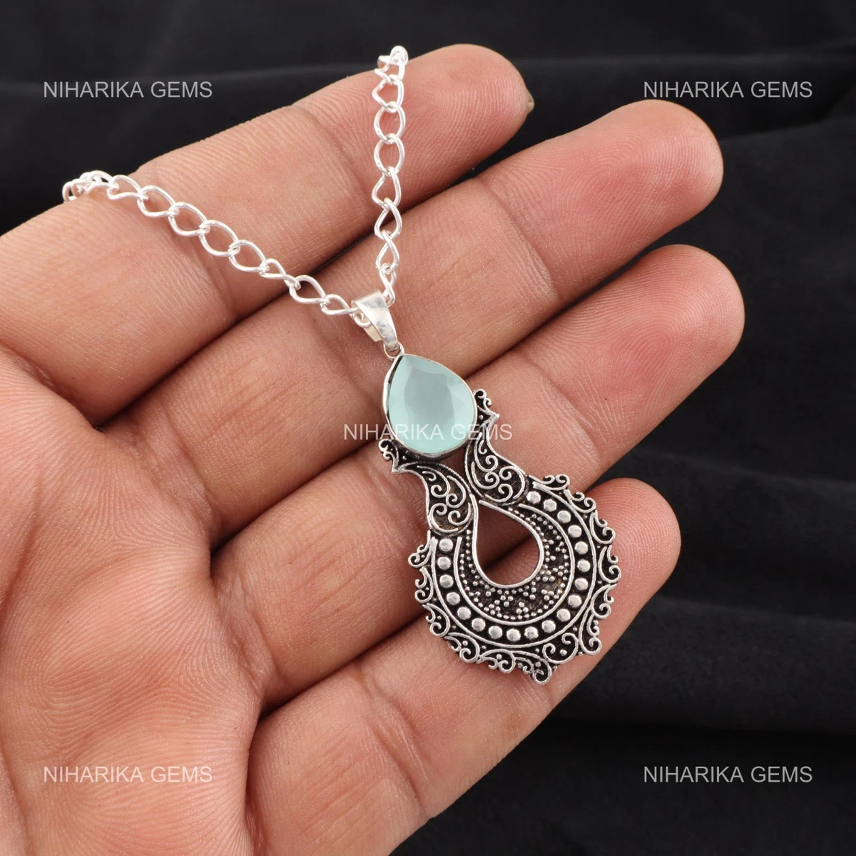 Acquista Ciondolo in Argento Sterling 925 Fatto a Mano con Pietra Preziosa Acquamarina Naturale 2,40 Q4J89 in Italia a partire da 15