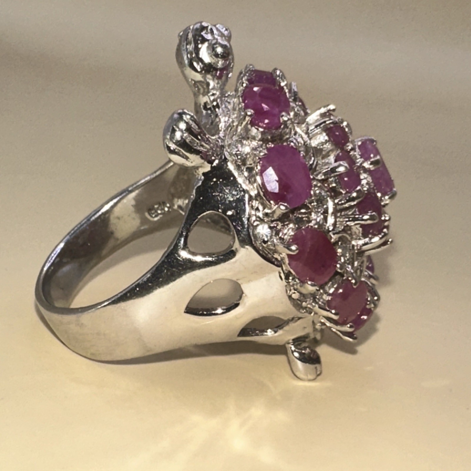 Indian Ruby Set Turtle Design Cluster Sterling St… - image 3