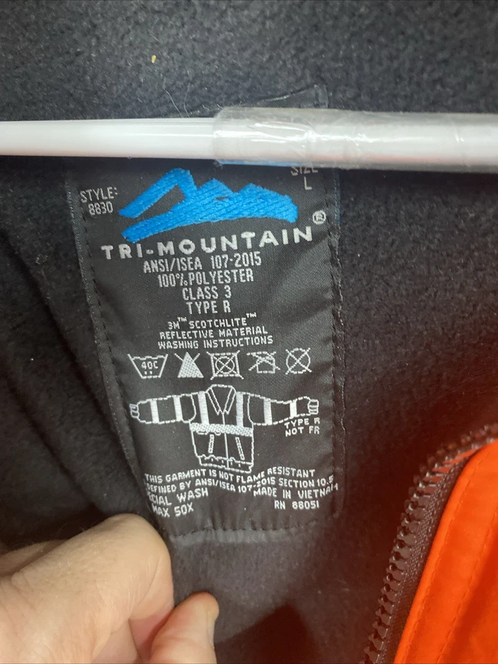 Mens L Tri Mountain Blaze Orange Hi Vis 3M Reflective Tape Safety Bomber Jacket - Image 2 of 2
