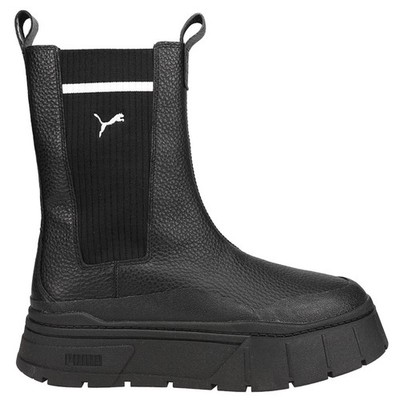 PUMA Mayze Stack Round Toe Pull On Platform Chelsea  Womens Black Casual Boots 3