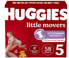 58 Count Huggies Size 5 Diapers, Little Movers Baby Diapers, Size 5