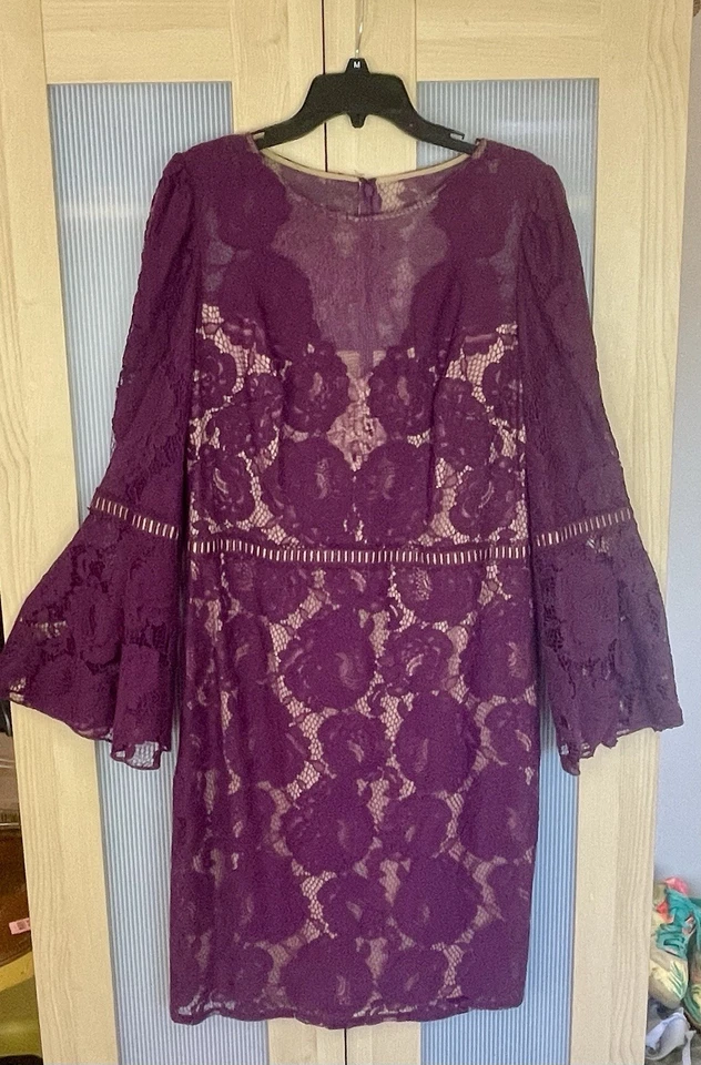 Vestido TADASHI SHOJI Borgoña Vaina Encaje Volantes Talla Grande 14 Fiesta Boda Novia Foto 2 de 4