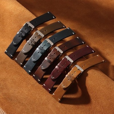 20mm Premium Vintage Soft Oil Waxed Leather Watch Strap Quick Release Brand New