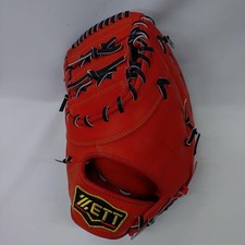ZETT ProStaste Left-Handed First Baseman Mitt Deep Orange Black Cord Used