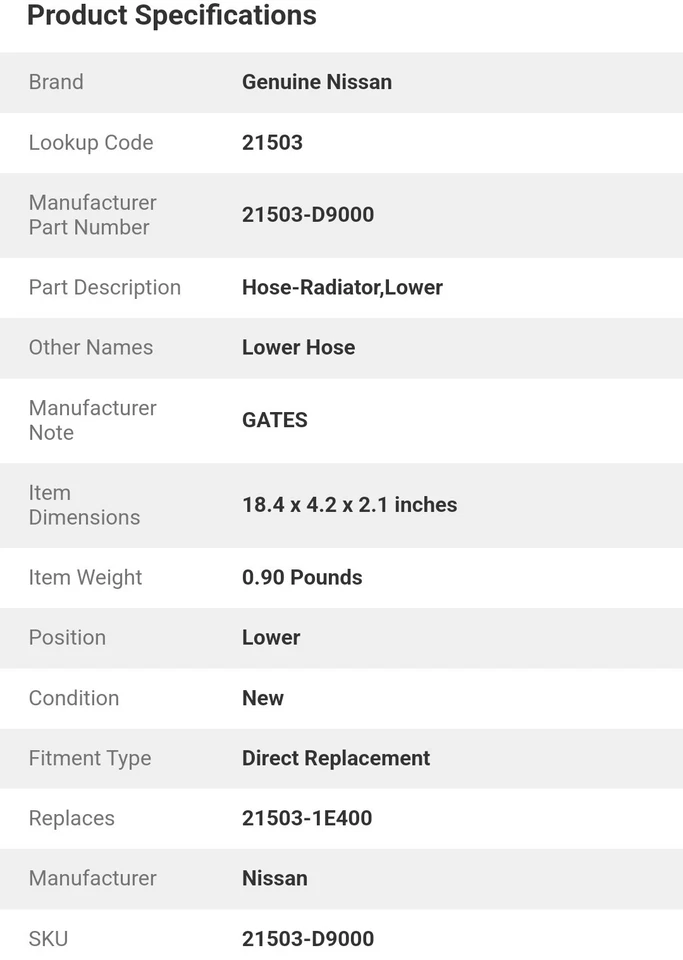 Manguera-radiador inferior OEM 1993-1997 Nissan 21503-D9000 Foto 4 de 4