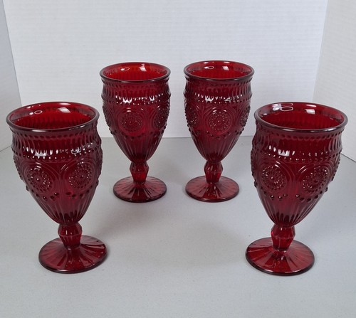 Set Of 4 The Pioneer Woman Elegant Ruby Red Adeline Glass Goblet Water Wine - Picture 11 of 11