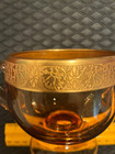 VTG Amber 2 Handled Sugar Bowl/Glass Candy Dish, embossed gold rim — photo 8