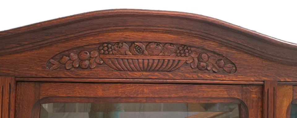 Antiguo 1870 Victoriano Eastlake Roble Hutch Superior Gabinete Vidrio Estante Luz LED Llaves Foto 3 de 4