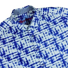 Robert Graham Abstract Geometric Blue White Button Up Short Sleeve Shirt XL